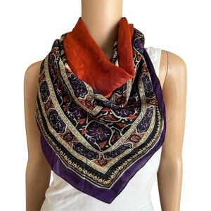 Anthropologie Purple and Orange Bohemian Floral Print Neck Scarf and Head Wrap
